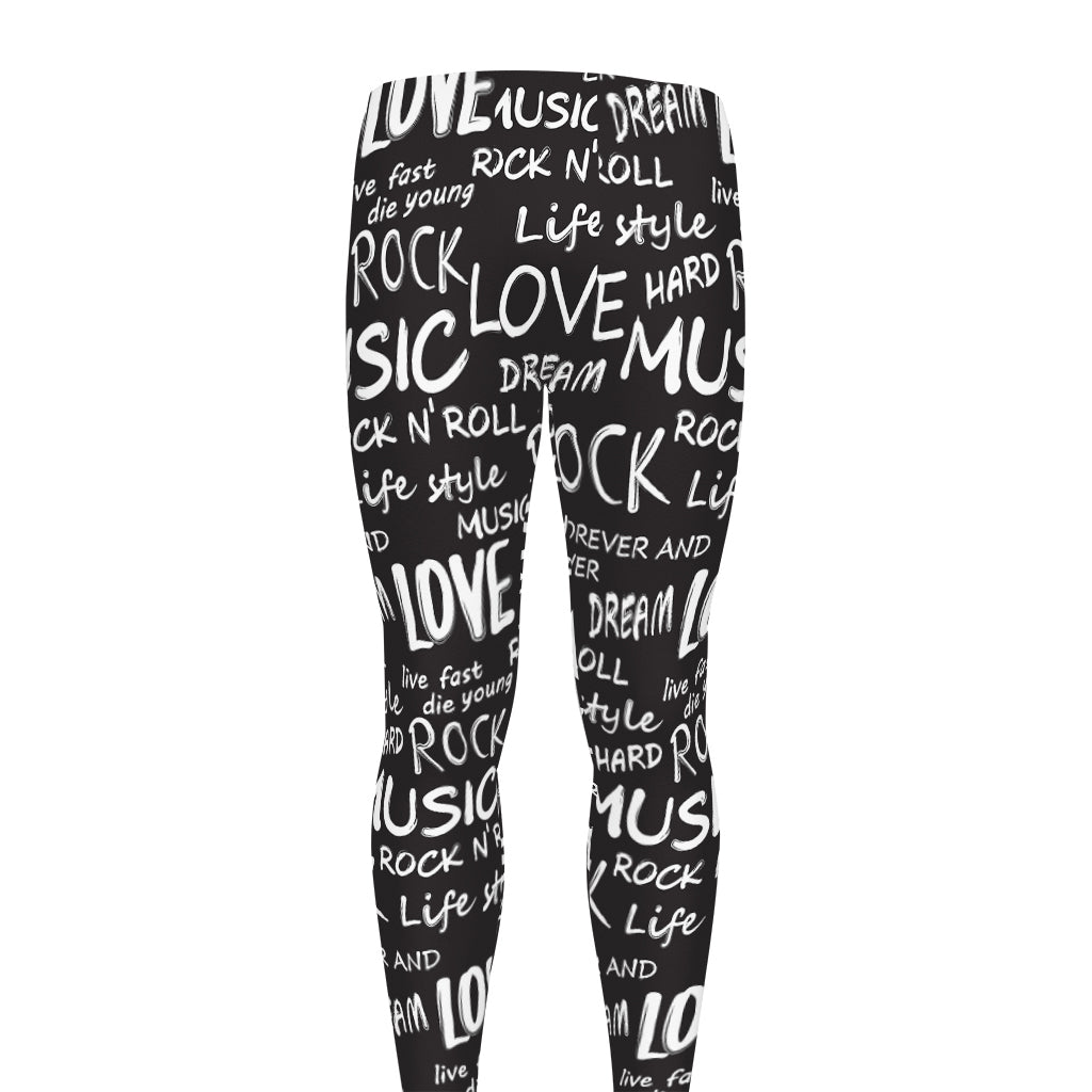 Black And White Rock And Roll Print Men's leggings