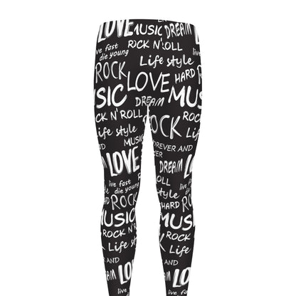 Black And White Rock And Roll Print Men's leggings