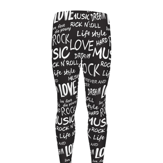 Black And White Rock And Roll Print Men's leggings