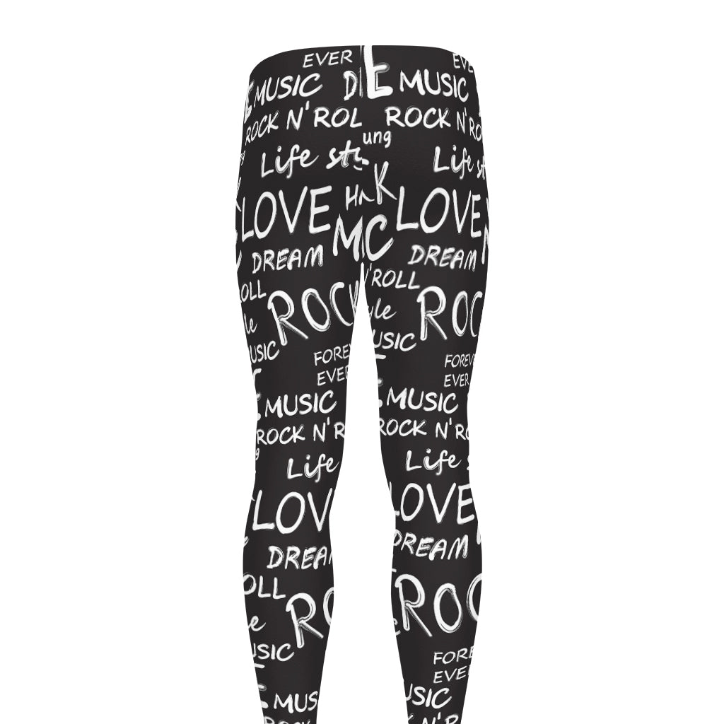 Black And White Rock And Roll Print Men's leggings