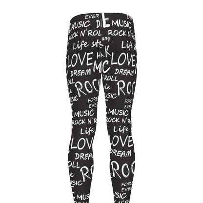 Black And White Rock And Roll Print Men's leggings