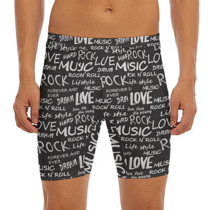 Black And White Rock And Roll Print Men's Long Boxer Briefs