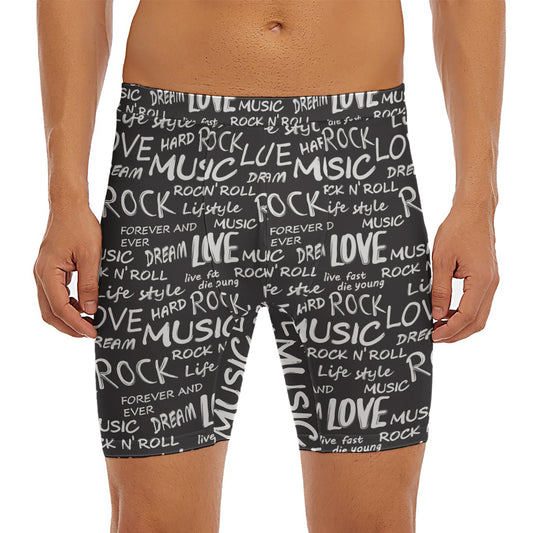 Black And White Rock And Roll Print Men's Long Boxer Briefs