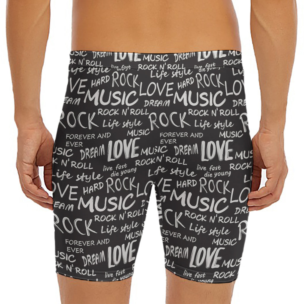 Black And White Rock And Roll Print Men's Long Boxer Briefs