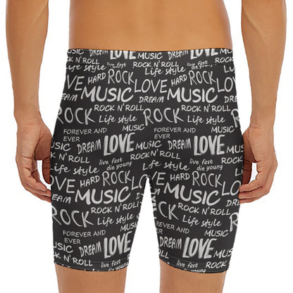 Black And White Rock And Roll Print Men's Long Boxer Briefs