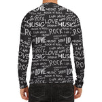 Black And White Rock And Roll Print Men's Long Sleeve Rash Guard