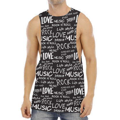 Black And White Rock And Roll Print Men's Muscle Tank Top