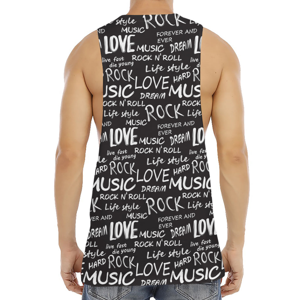 Black And White Rock And Roll Print Men's Muscle Tank Top