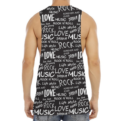 Black And White Rock And Roll Print Men's Muscle Tank Top