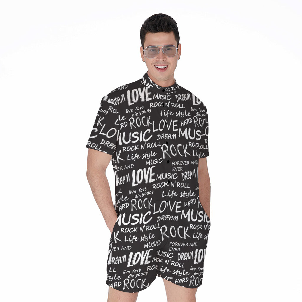 Black And White Rock And Roll Print Men's Rompers