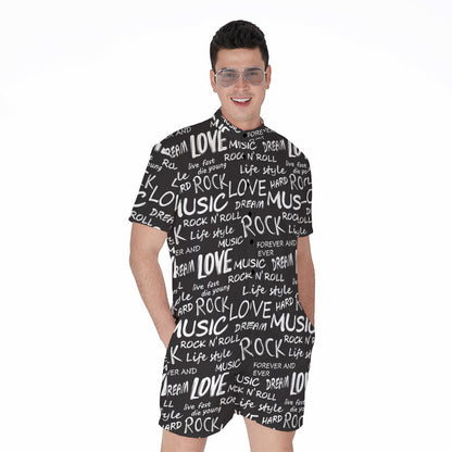 Black And White Rock And Roll Print Men's Rompers