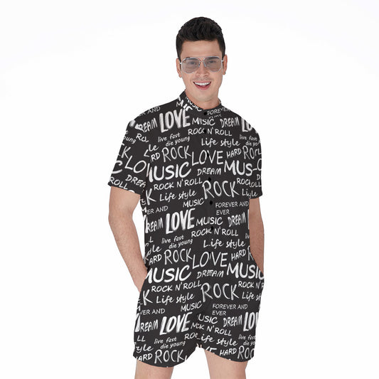 Black And White Rock And Roll Print Men's Rompers