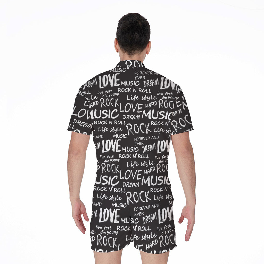Black And White Rock And Roll Print Men's Rompers