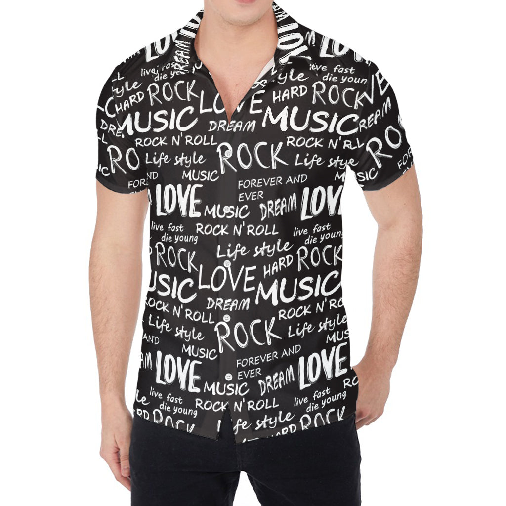 Black And White Rock And Roll Print Men's Shirt
