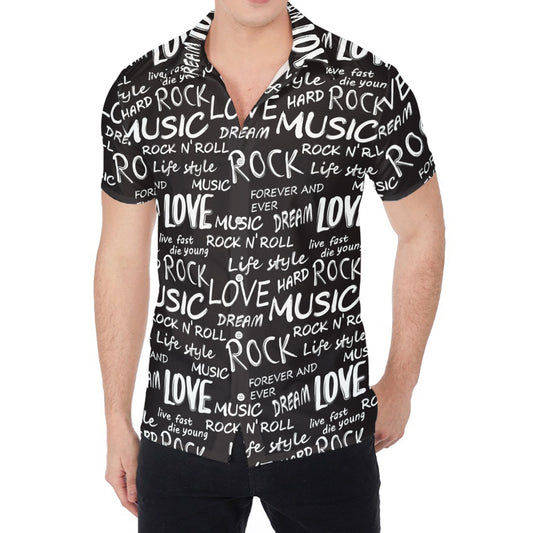 Black And White Rock And Roll Print Men's Shirt