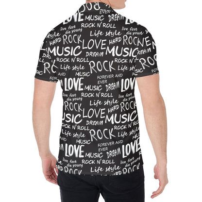 Black And White Rock And Roll Print Men's Shirt