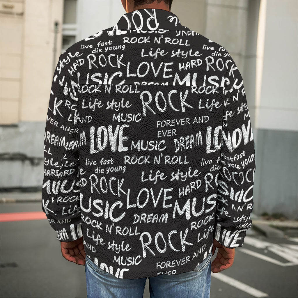 Black And White Rock And Roll Print Men's Shirt Jacket