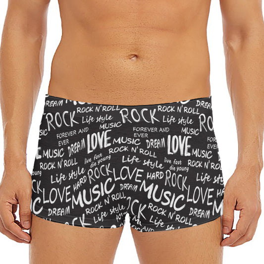 Black And White Rock And Roll Print Men's Short Boxer Briefs