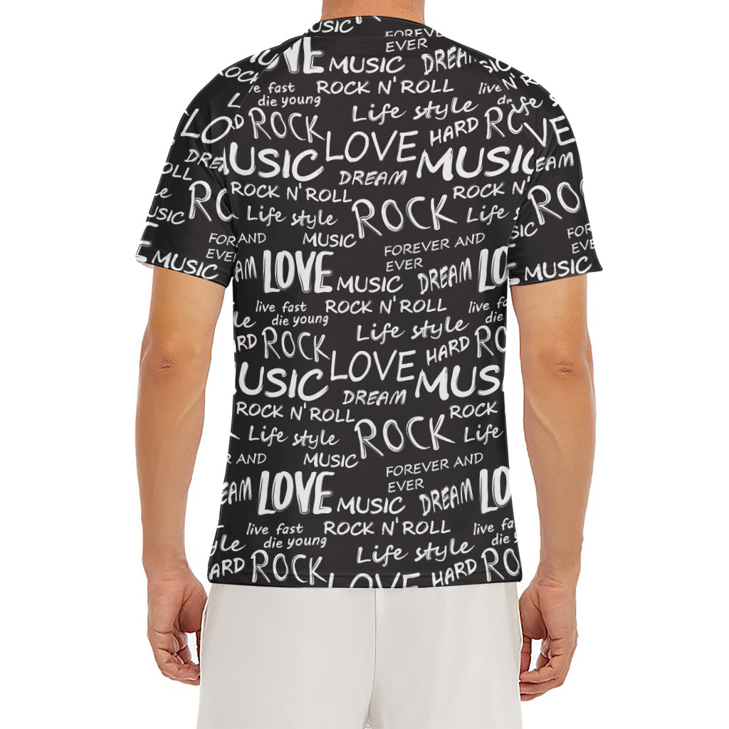 Black And White Rock And Roll Print Men's Short Sleeve Rash Guard