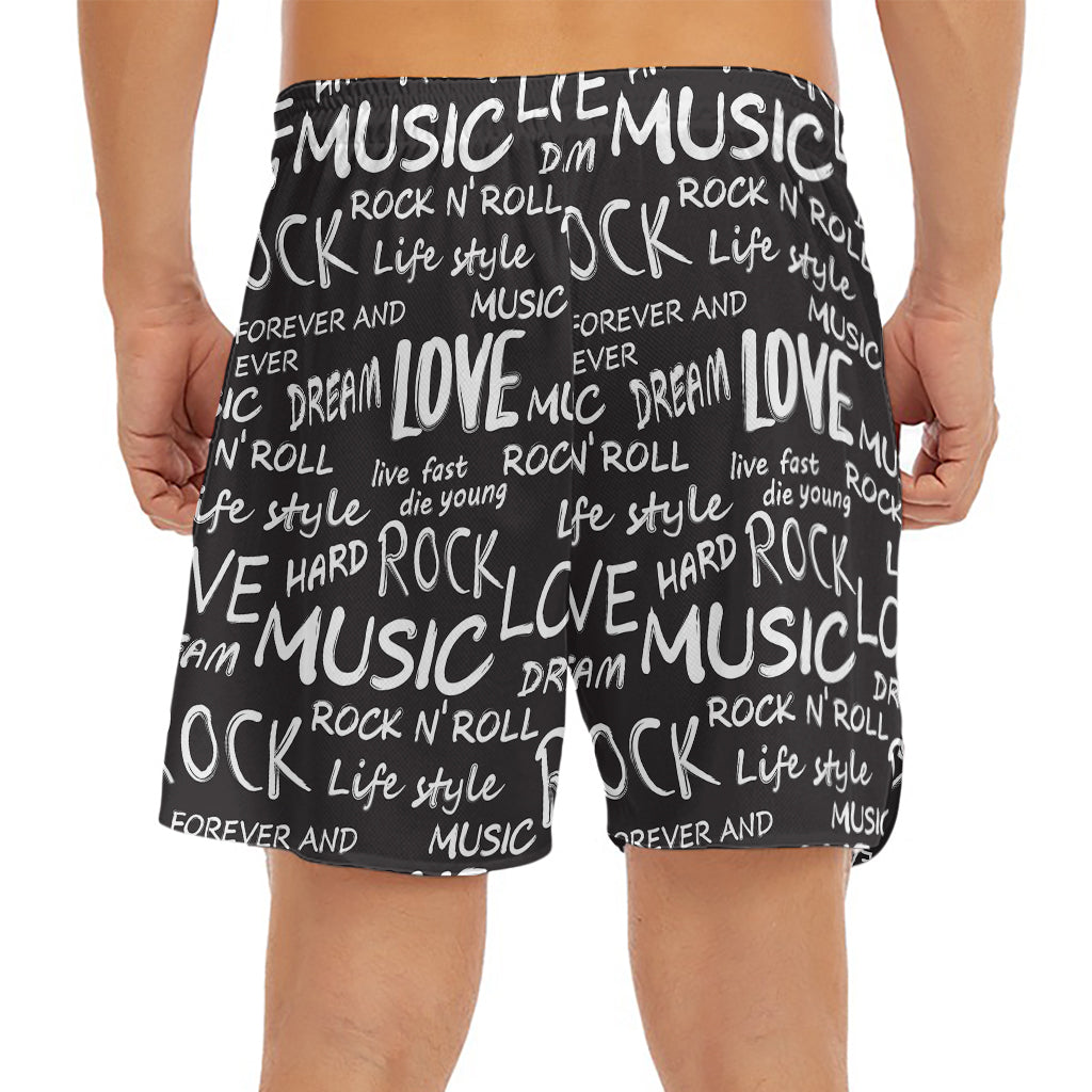 Black And White Rock And Roll Print Men's Split Running Shorts