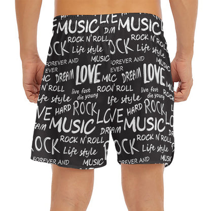 Black And White Rock And Roll Print Men's Split Running Shorts