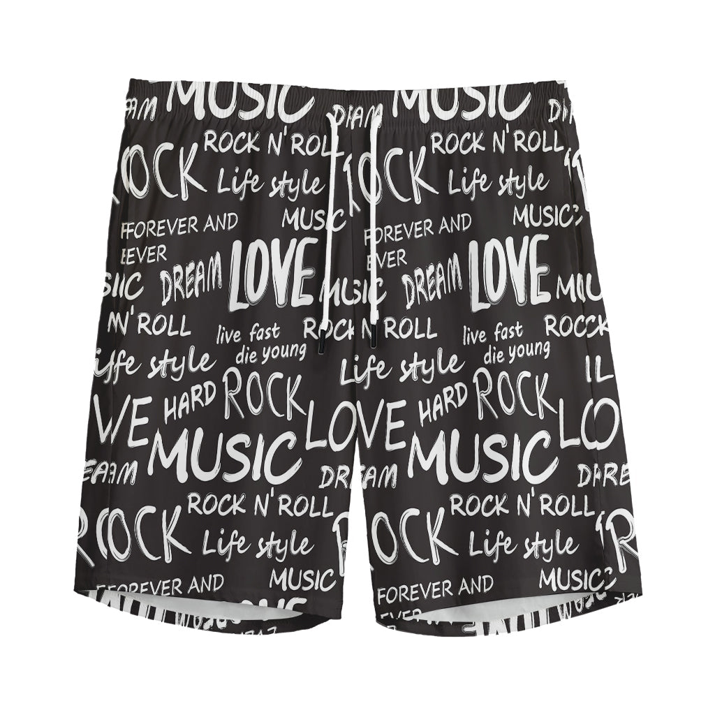 Black And White Rock And Roll Print Men's Sports Shorts