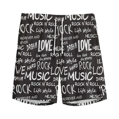 Black And White Rock And Roll Print Men's Sports Shorts