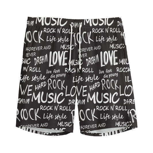 Black And White Rock And Roll Print Men's Sports Shorts