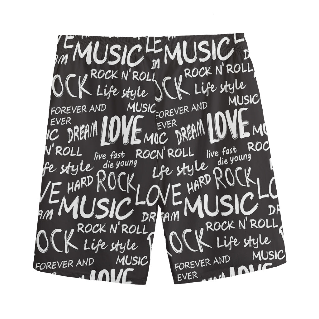 Black And White Rock And Roll Print Men's Sports Shorts
