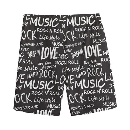 Black And White Rock And Roll Print Men's Sports Shorts