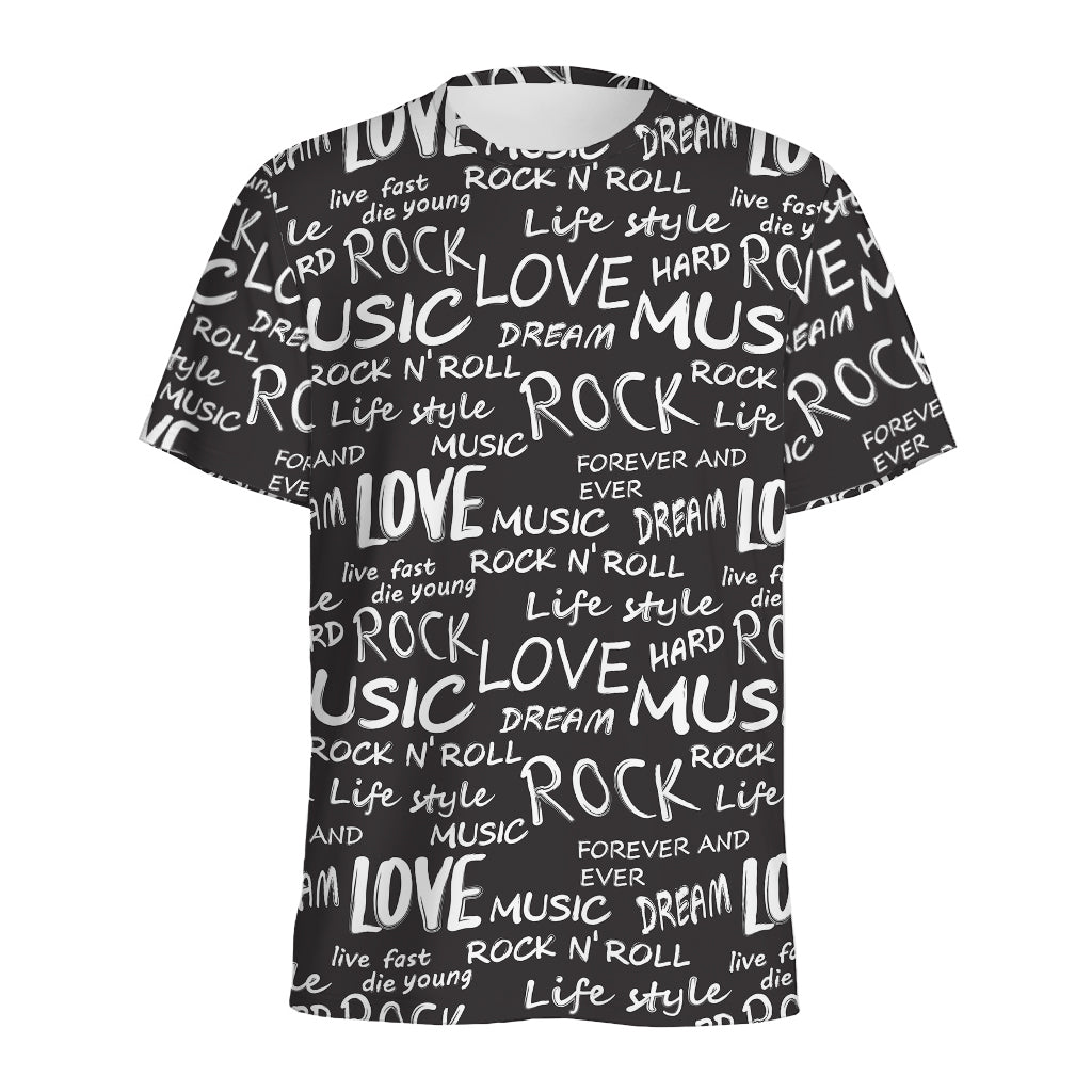 Black And White Rock And Roll Print Men's Sports T-Shirt