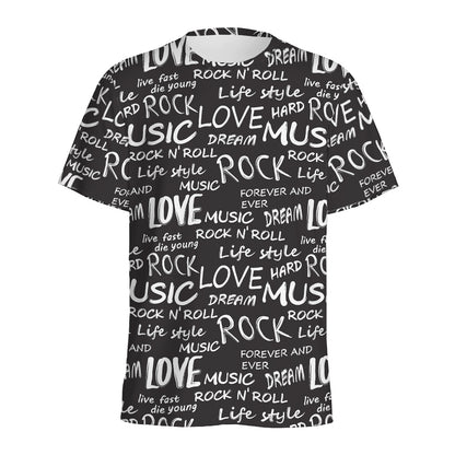 Black And White Rock And Roll Print Men's Sports T-Shirt