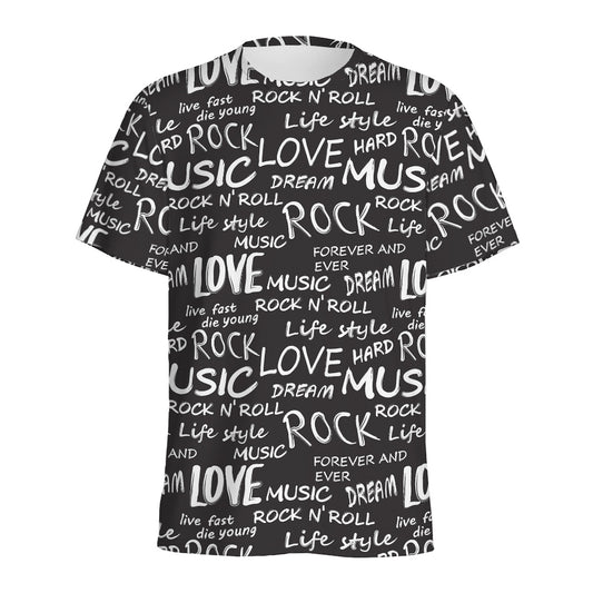 Black And White Rock And Roll Print Men's Sports T-Shirt