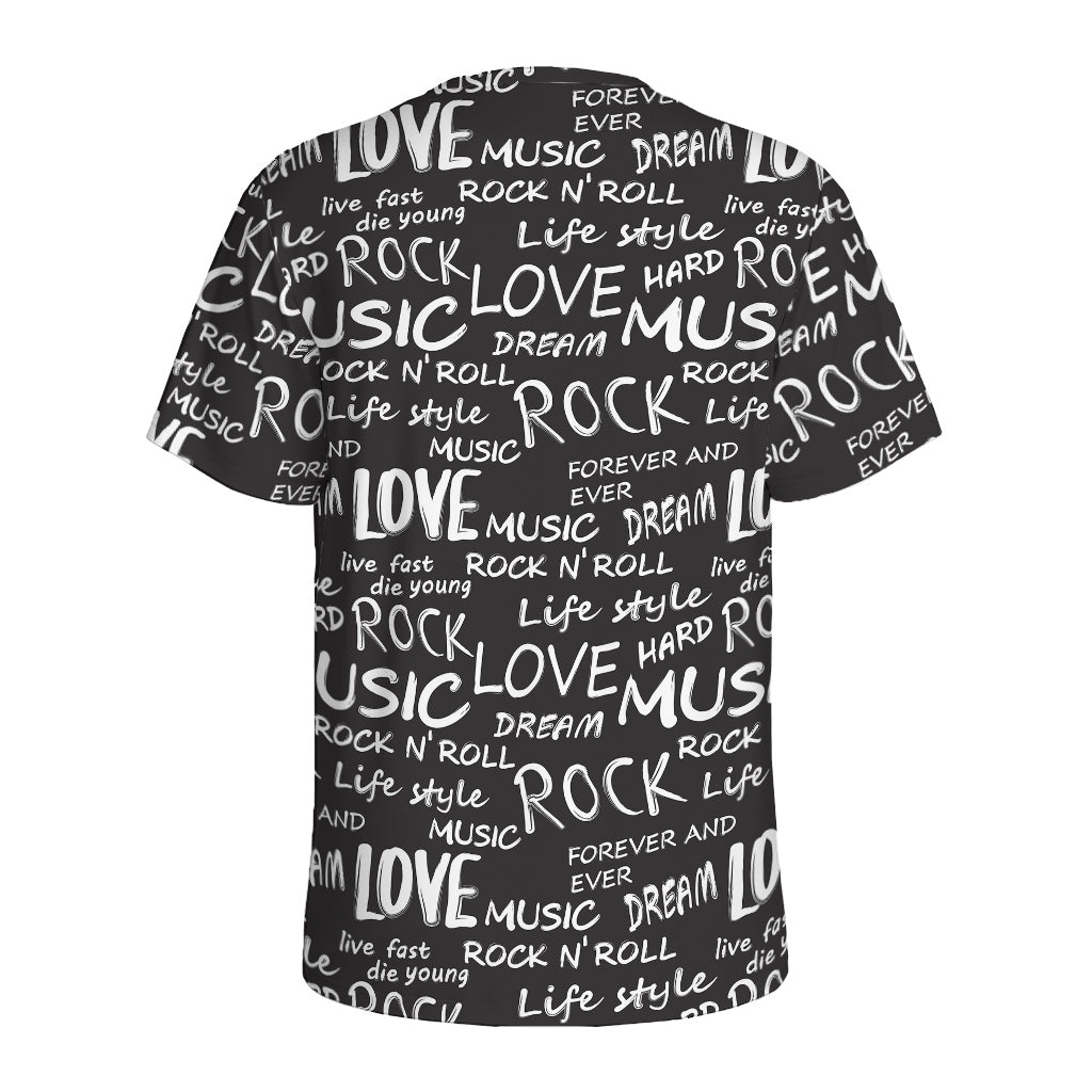 Black And White Rock And Roll Print Men's Sports T-Shirt