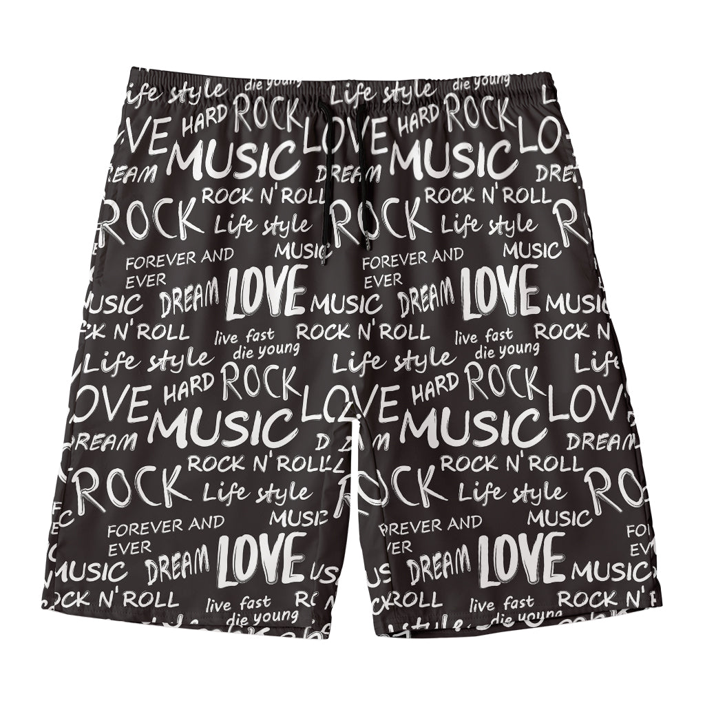 Black And White Rock And Roll Print Men's Swim Trunks