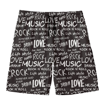 Black And White Rock And Roll Print Men's Swim Trunks