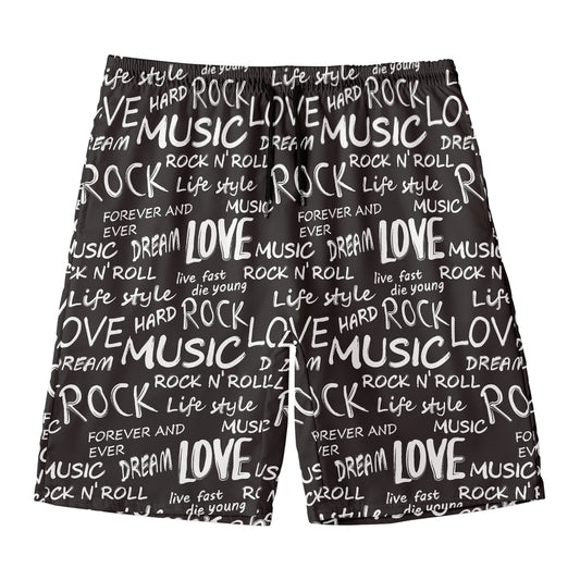 Black And White Rock And Roll Print Men's Swim Trunks
