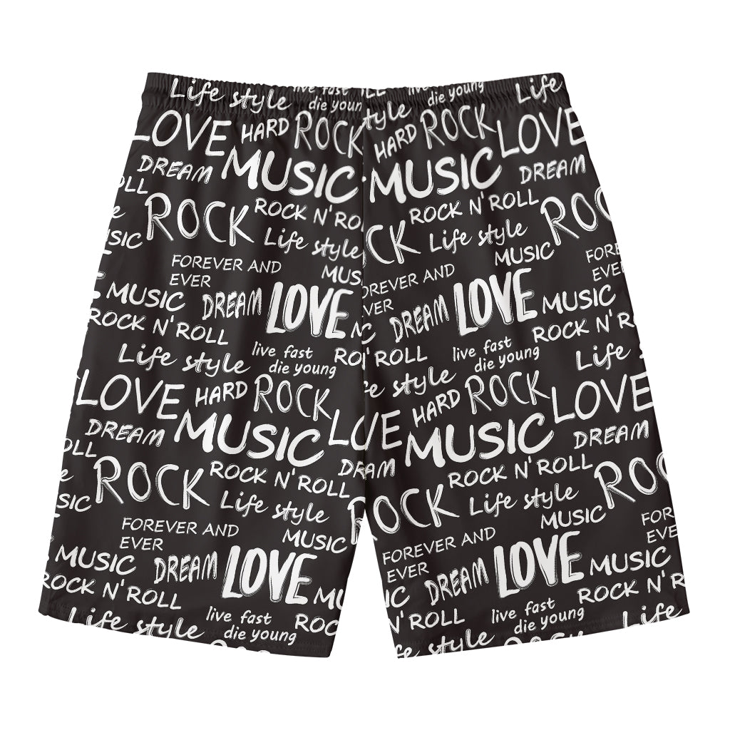 Black And White Rock And Roll Print Men's Swim Trunks