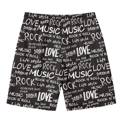Black And White Rock And Roll Print Men's Swim Trunks