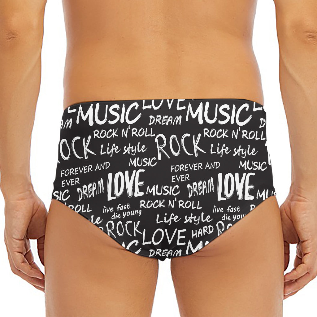 Black And White Rock And Roll Print Men's Triangle Swim Briefs