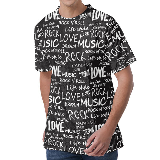 Black And White Rock And Roll Print Men's Velvet T-Shirt