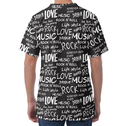 Black And White Rock And Roll Print Men's Velvet T-Shirt