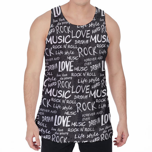 Black And White Rock And Roll Print Men's Velvet Tank Top
