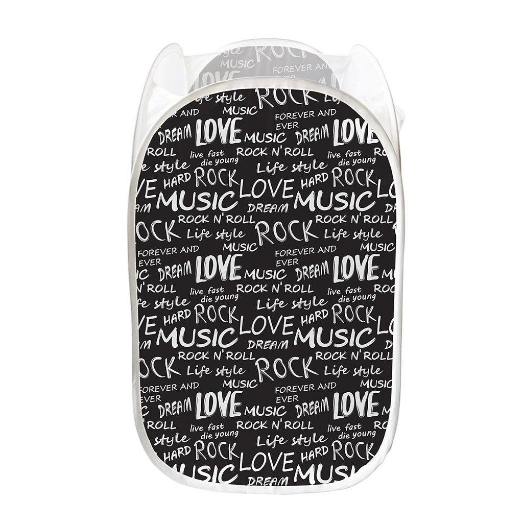 Black And White Rock And Roll Print Mesh Laundry Hamper