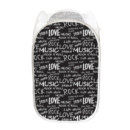 Black And White Rock And Roll Print Mesh Laundry Hamper