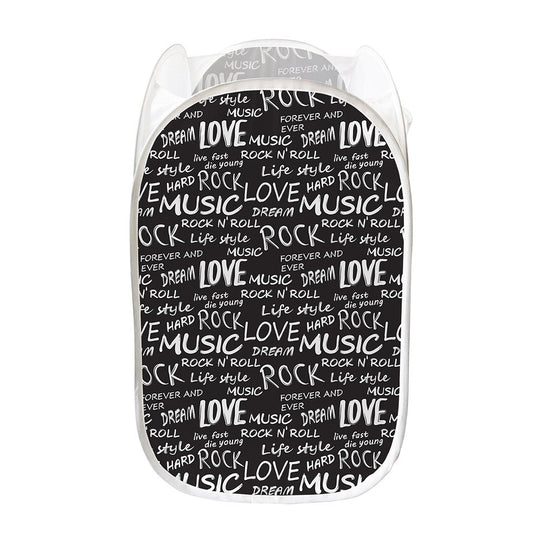 Black And White Rock And Roll Print Mesh Laundry Hamper