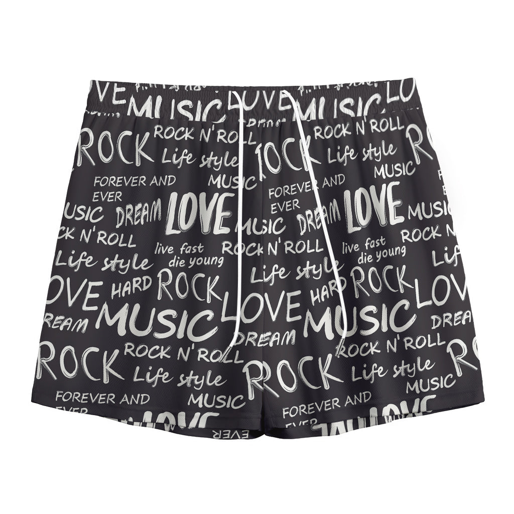 Black And White Rock And Roll Print Mesh Shorts