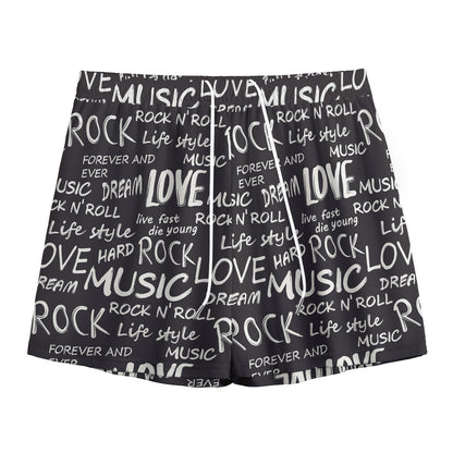 Black And White Rock And Roll Print Mesh Shorts