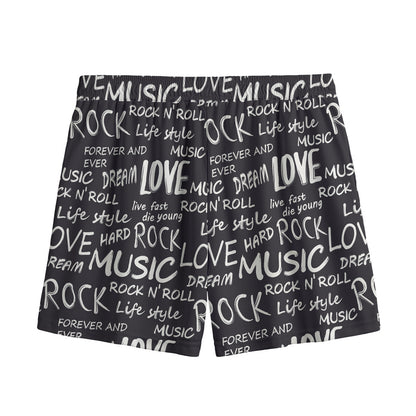 Black And White Rock And Roll Print Mesh Shorts
