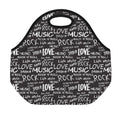 Black And White Rock And Roll Print Neoprene Lunch Bag